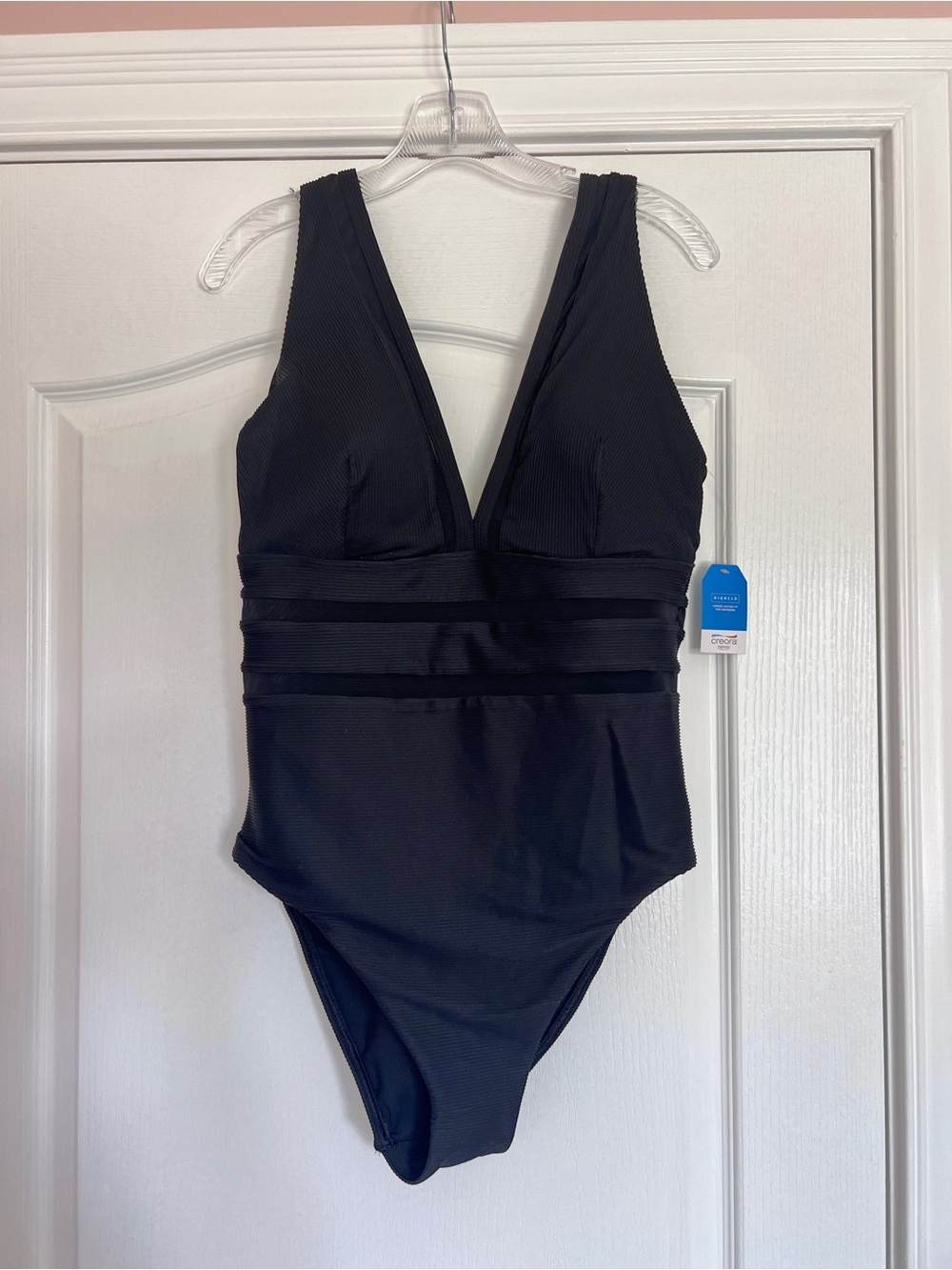 Lands’ End Ribbed Black One-Piece Swimsuit with Wide Waistband
